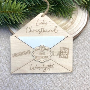 Wunschzettel Brief aus Holz mit Block | Wunschliste Weihnachten | Weihnachtsbaumschmuck für Kinder | personalisiert | Brief Christkind