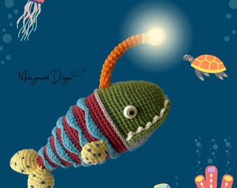 Angler Fish Luke, Crochet Pattern, Fish, Amigurumi Toy Sea Creatures, Crochet Fish, Amigurumi Fish Toy