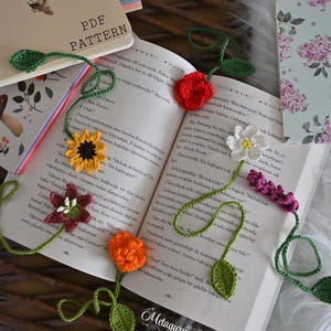 6 in 1, Crochet Bookmark, Crochet Flower Bookmarks, Bookmark Patterns,  Amigurumi Bookmark, Crochet Flowers
