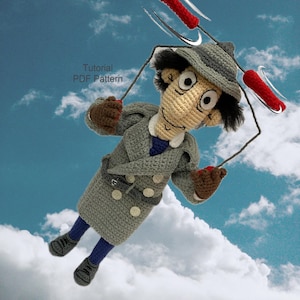 Crochet Cartoon Character, Crochet Inspector Gadget, Nostalgic Cartoon Doll, Crochet Toys, Crochet Vintage  Doll, Crochet Doll