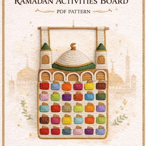 Calendario del Ramadan, bacheca delle attività, decorazioni per la casa all'uncinetto, pianificatore del Ramadan