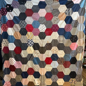 Vintage Hexagon Quilt Top*70"x82" 1890-1910* Humble Quilts