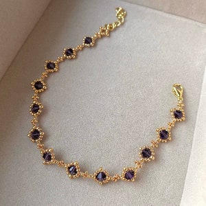 24k Gold Plated Crystal Bracelet, Purple Crystal Beaded Bracelet, Handmade Bracelet, Gift For Her, Birthday Gift, Mothers Day Gift