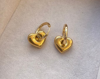 18K Gold Plated Love Heart Hoop Multi Use Earrings, Gold Earrings, Hoop Earrings, Valentines Gift, Anniversary Gift, Gift for her