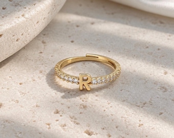 Gold Initial Ring: Copper Adjustable Letter Ring