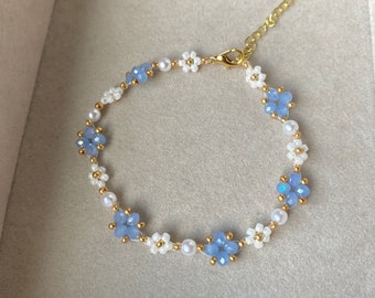 Bracelet fleurs en perles, bracelet marguerites, bracelet fait main, bracelet fleurs esthétiques, cadeaux pour elle, cadeau d'anniversaire