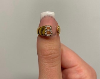 Gold Plated Chunky Initial Ring: Adjustable Personalized Letter Ring
