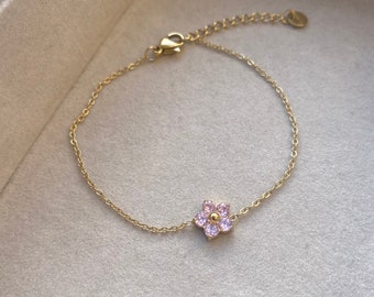 Pulsera de flores de cristal, pulsera rosa, pulsera floral, pulsera de flores estéticas, joyas Bridgerton, regalo para ella, regalo de San Valentín