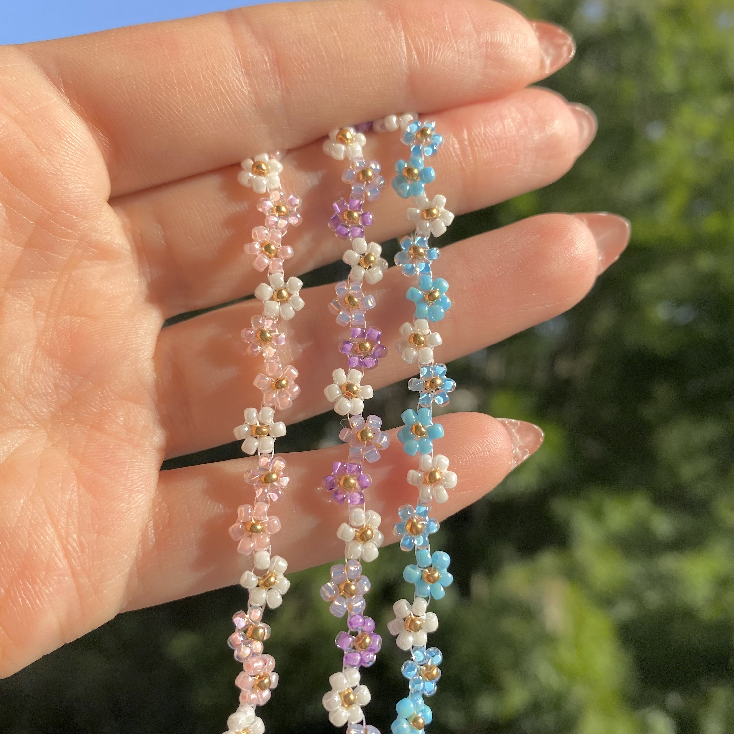 Beaded Flower Bracelet, Zig Zag Bracelet, Pink Floral Bracelet, Aesthetic Flower Bracelet, Gift for Her, Birthday Gift