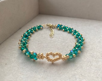 Smaragd vergulde kristallen armband, kristal kralen armband, sieraden cadeau, cadeau voor haar, verjaardagscadeau, Moederdag cadeau