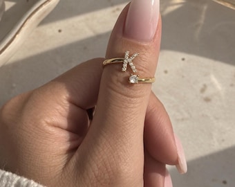 Gold Plated Initial Ring: Adjustable Personalized Letter Ring