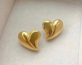 Gold Plated Love Heart Stud Earrings, Gold Earrings, Stud Earrings, Valentines Gift, Anniversary Gift, Gift for her