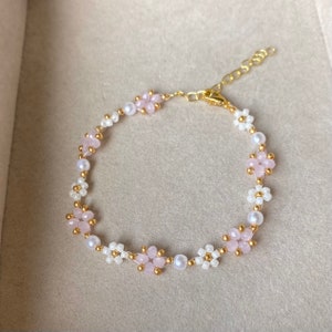 Beaded Flower Bracelet, Daisy Bracelet, Handmade Bracelet, Aesthetic Flower Bracelet, Gifts For Her, Birthday Gift, Beaded Braclet Gift