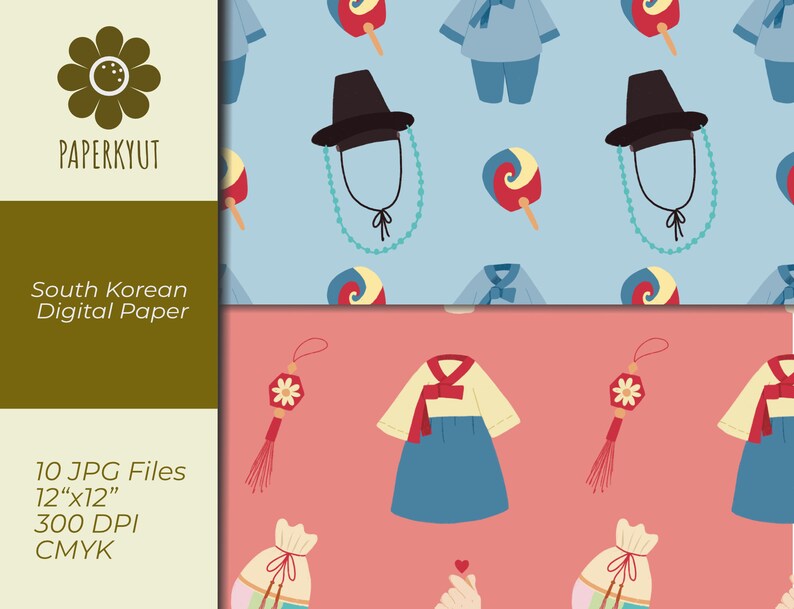 South Korea Digital Paper Printable Scrapbook Hangul Korean Etsy