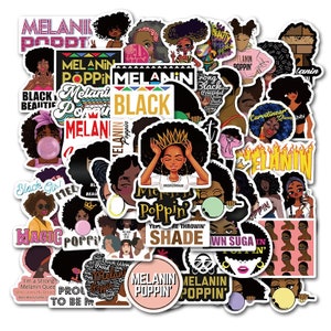 Set di adesivi ragazza nera | Afro Puffs Black Queen | Schiocco di melanina | Regina Nera BLM | Le vite nere contano | Soffio per capelli afro | Decalcomania in vinile