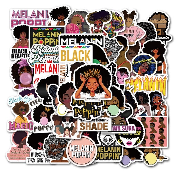 Sticker Set Black Girl | Afro Puffs Black Queen | Melanin Popping | Black Queen BLM | Black Lives Matter | Afro Hair Puff |  Vinyl Aufkleber