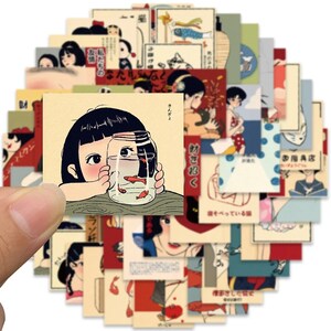 Zeichnung Ästhetische Cartoon Sticker |  Line Art Sticker | Anime Japan Vinyl Sticker Pack | Comic Doodle | Journal Comic Girl Kawaii