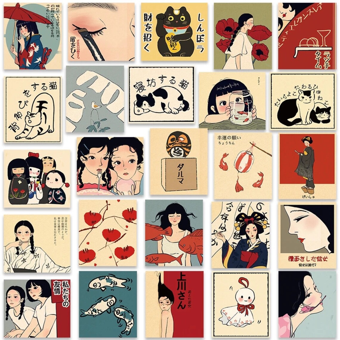 Drawing Aesthetic Cartoon Stickers | Line Art Stickers | Anime Japan ...