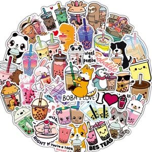 Bubble Tea Sticker Pack | Candy Kawaii Journal Sticker | Boba Tea Drinks Cartoon | Japanese Kawaii drinks Stickers | Aesthetic Drink Sticker