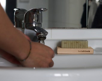 Porte-savon en bois avec du savon | Bois de pin | porte-savon en bois