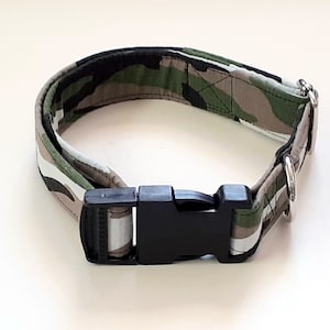 Medium large camo dog collar, adjustable side opening collar for dogs, camouflage collar, medium dog collar