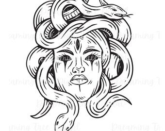 Medusa Head SVG PNG, Greek mythology art, tshirt cut files, Instant Download