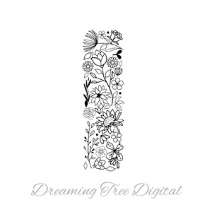 Letra I Floral SVG PNG, Monograma Floral Archivo Digital, carta floral, botánico svg, floral svg, monograma svg, letra I flores