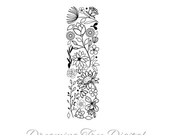 Letter I Floral SVG PNG, Floral Monogram Digital File, floral letter, botanical svg, floral svg, monogram svg, letter I flowers