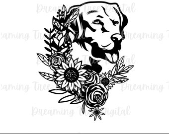 Lab with Flowers SVG, Dog SVG PNG, digital cut files, Instant Download