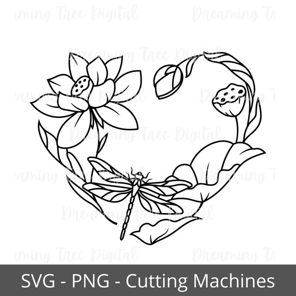 Dragonfly Heart SVG, floral svg, dragonfly png, digital cut files, Instant Download