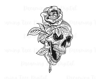 Rose Skull SVG, floral skull PNG, halloween skull svg, digital cut files, Instant Download