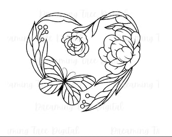 Butterfly Heart SVG, floral svg, butterfly svg, digital cut files, Instant Download
