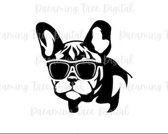 Bulldog with Sunglasses SVG, Frenchie SVG PNG, digital cut files, Instant Download