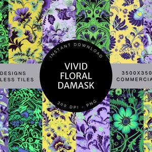 Vivid Floral Damask, Digital Paper, Seamless Files, Digital Download, Commercial Use