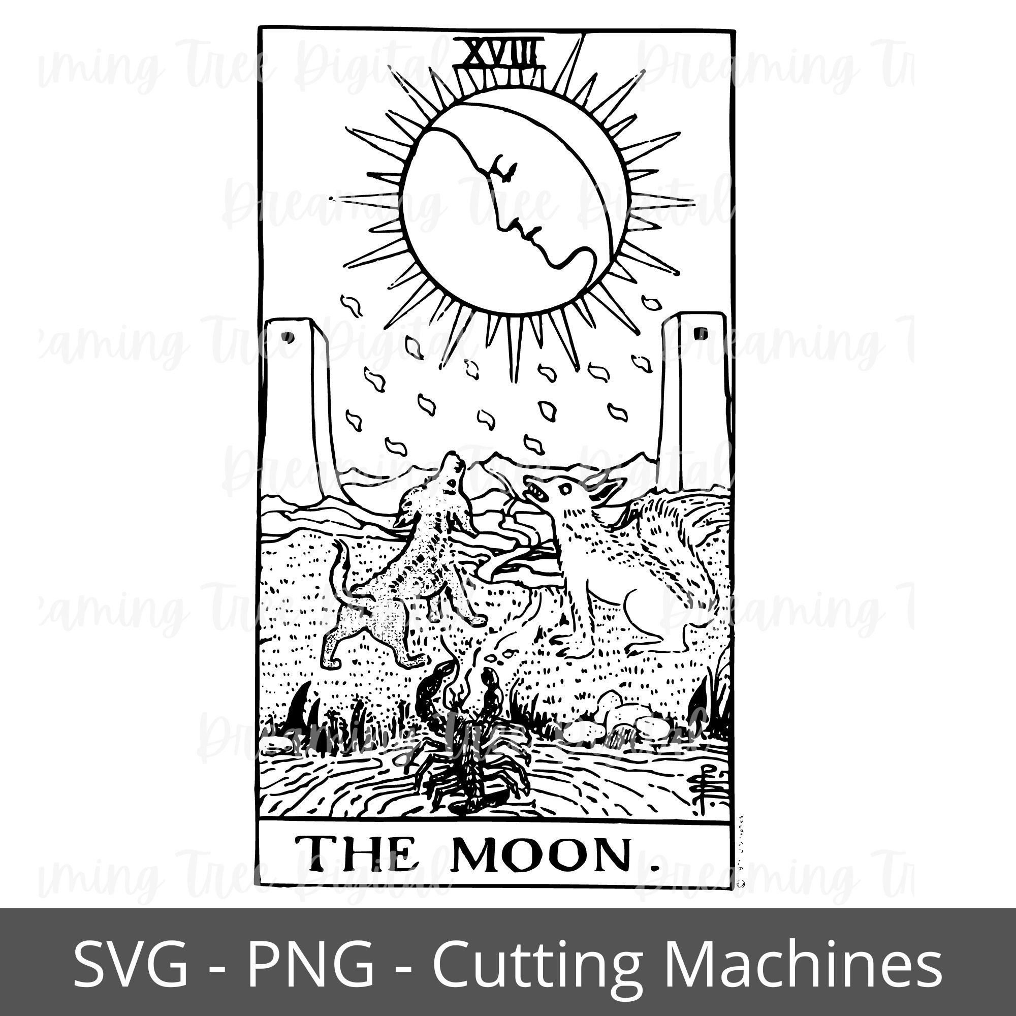 The Moon Tarot Card SVG, Tarot PNG, Instant Download Etsy