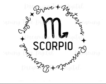 Signo zodiacal de Escorpio SVG, zodiaco svg, regalo de escorpio, descarga instantánea