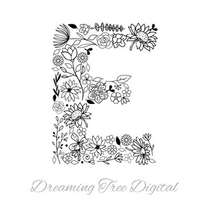 Letra E Floral SVG PNG, Monograma Floral Archivo Digital, carta floral, svg botánico, svg floral, monograma svg, letra E flores