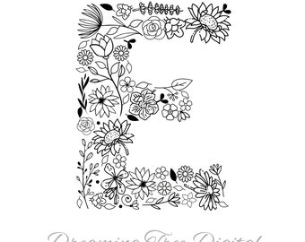 Letter E Floral SVG PNG, Floral Monogram Digital File, floral letter, botanical svg, floral svg, monogram svg, letter E flowers