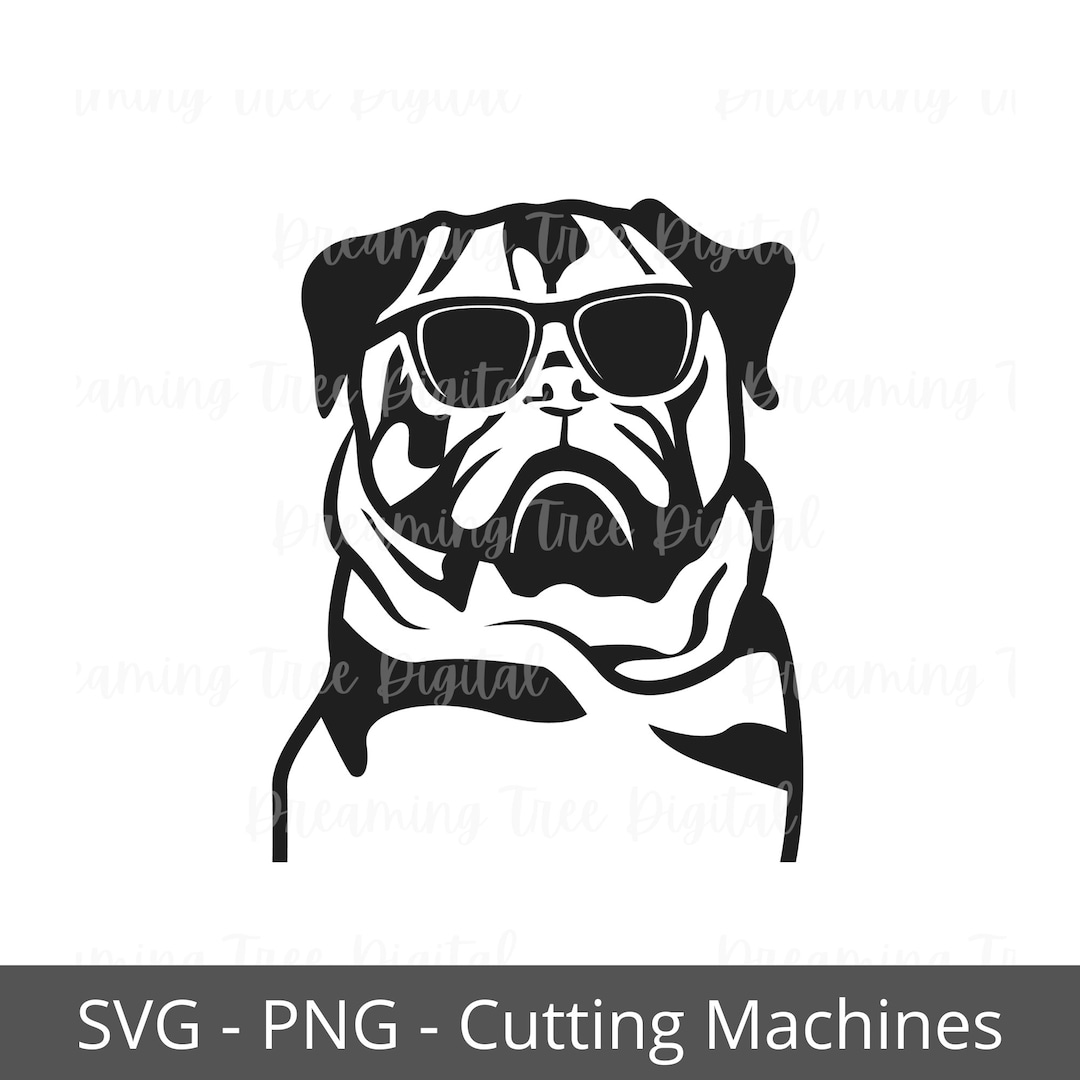 Pug With Sunglasses SVG, Dog SVG PNG, Digital Cut Files, Instant ...