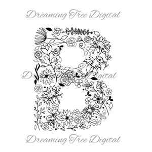Letra B SVG floral, arquivo digital de monograma floral, carta floral, svg botânico, svg floral, monograma svg, flores da letra B