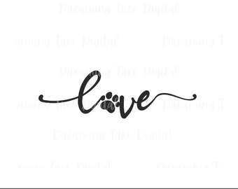 Love Paw Print SVG, Dog SVG PNG, digital cut files, Instant Download