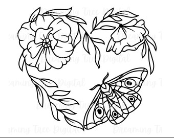 Moth Heart SVG, floral svg, moth png, digital cut files, Instant Download