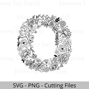 Letra O Floral SVG PNG, Monograma Floral Archivo Digital, carta floral, svg botánico, svg floral, monograma svg, letra O flores