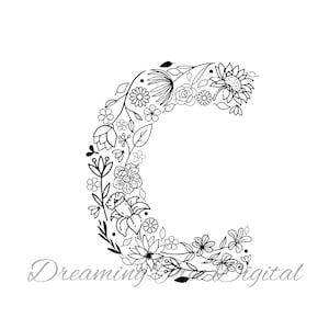 Letra C Floral SVG PNG, Monograma Floral Archivo Digital, carta floral, svg botánico, svg floral, monograma svg, letra C flores