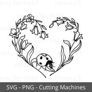 Lieveheersbeestje hart SVG, bloemen SVG, lieveheersbeestje PNG, digitale gesneden bestanden, Instant Download