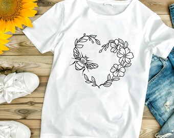 Floral Bee Heart SVG, bee svg, digital cut files, Instant Download