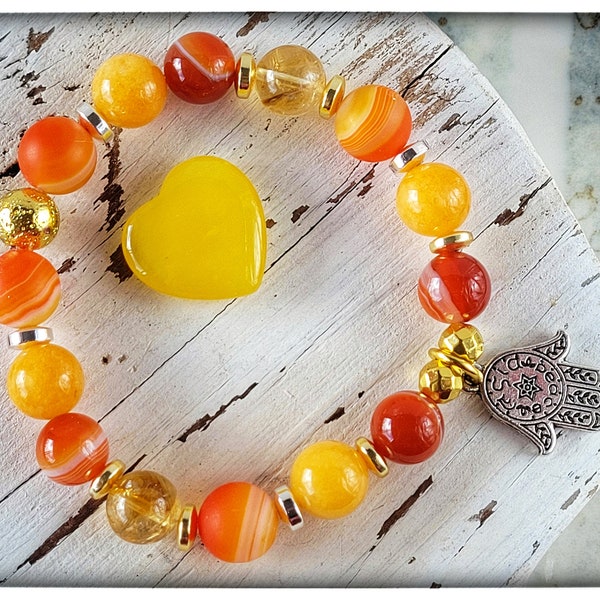 Soraya - Bracelet en pierres semi-précieuses pour femmes en Calcite, Quartz et Citrine