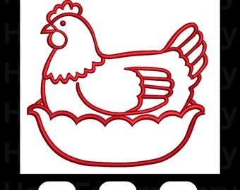 Disegno per ricamo a macchina di gallina sul nido, file per ricamo a macchina di gallina, applique in stile fattoria, PES, EMB e DST, download digitale