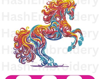 Disegno da ricamo del cavallo di fuoco, ricamo a macchina del cavallo dello zodiaco cinese PES, DST, EMB e Pdf