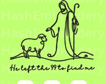Disegni da ricamo cristiani, file da ricamo "Ha lasciato i 99 per trovarmi", disegni da ricamo digitali a macchina "Fede in Gesù", file di Gesù